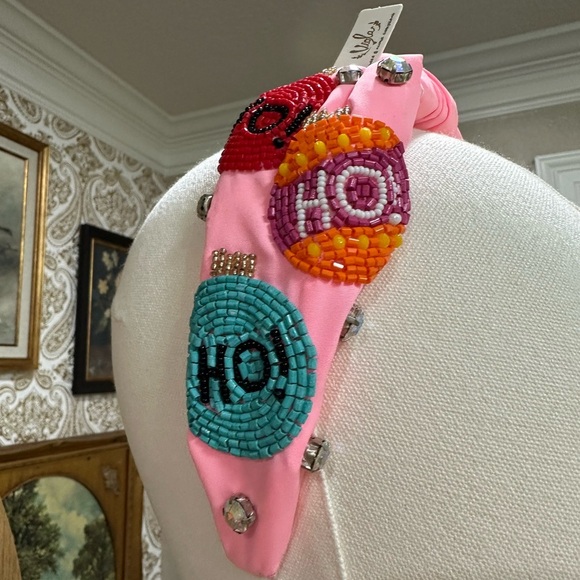 Pink Beaded Headband with Festive Holiday Ornaments - Picture 1 of 6